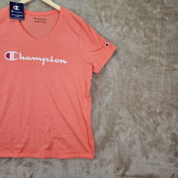 NWT Champion T-Shirt V Neck Women's Sz XXL 2XL Orange Pink Pullover Short Sleeve - Picture 6 of 10